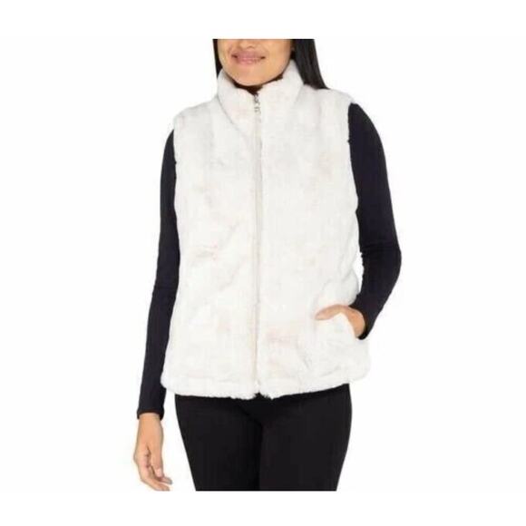 Nicole Miller Reversible Faux Fur Vest | White Sherpa Puffer Style (M) - Picture 1 of 9